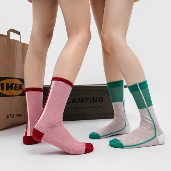 Summer Breathable Glass Silk Socks Women Colorful Stripe Mid Calf Thin Sheer Contrast Color Fashion Socks