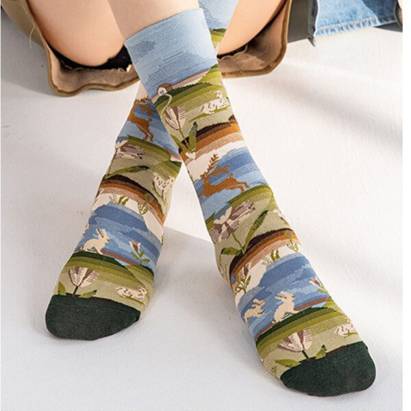 Print art painting animal porcupine, butterfly cat, fashion, colorful bee, man and woman skateboard, tube socks